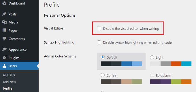 글을 쓸 때 비주얼 편집기 비활성화 Disable the visual editor when writing