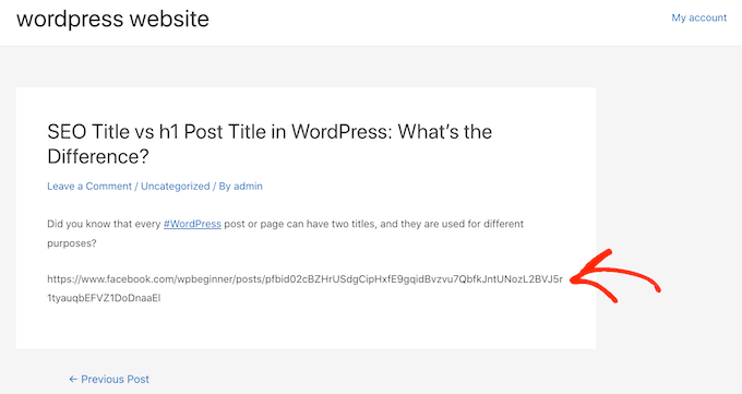 WordPress의 oEmbed 오류의 예 An example of an oEmbed error in WordPress