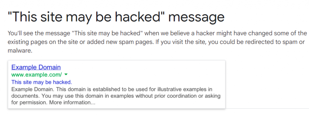 WordPress Diretas: Bagaimana Mengatasi Masalah Ini? 5 WordPress hacked Warning message from Search Engines