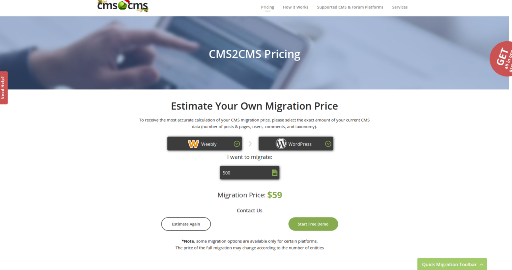 Weebly'yi WordPress'e Nasıl Geçiririm? (Adım Adım Kılavuz) 2023 6 Weebly to WordPress- cms2cms pricing