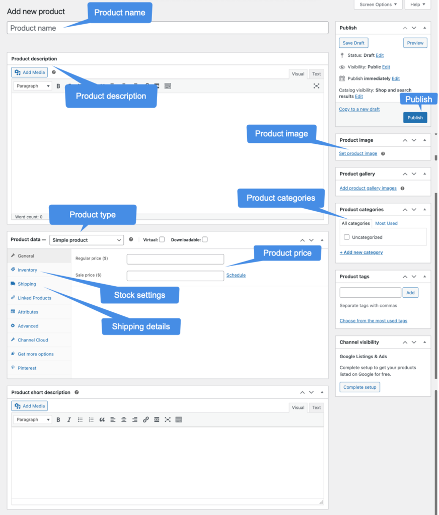 Aufbau neuer Produkte in WooCommerce