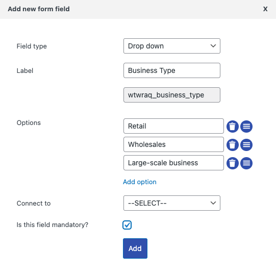 buat bidang dropdown WooCommerce untuk formulir kutipan