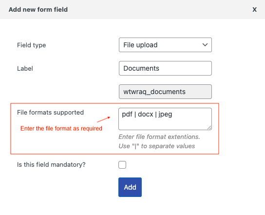 ingrese el formato de archivo de WooCommerce