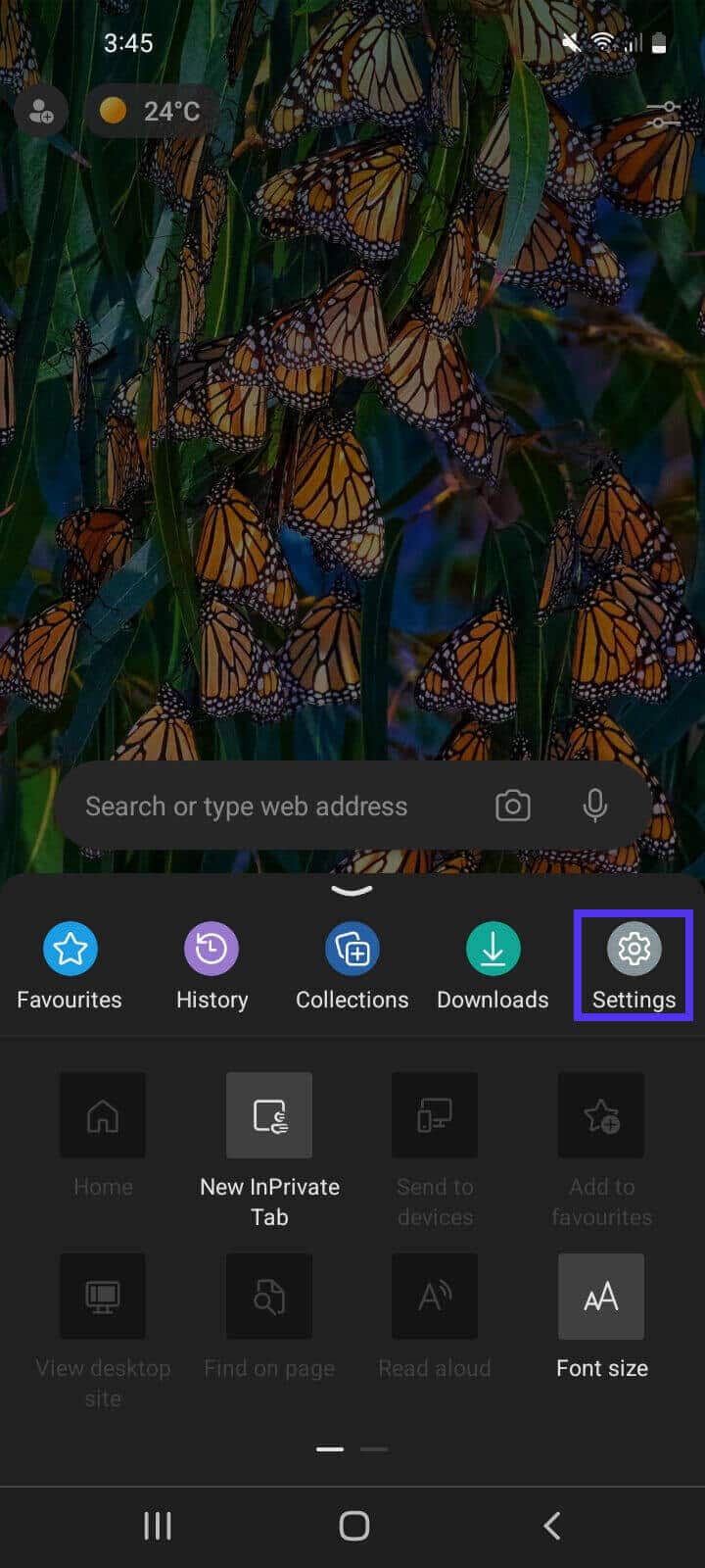 Доступ к настройкам в мобильном браузере Microsoft Edge