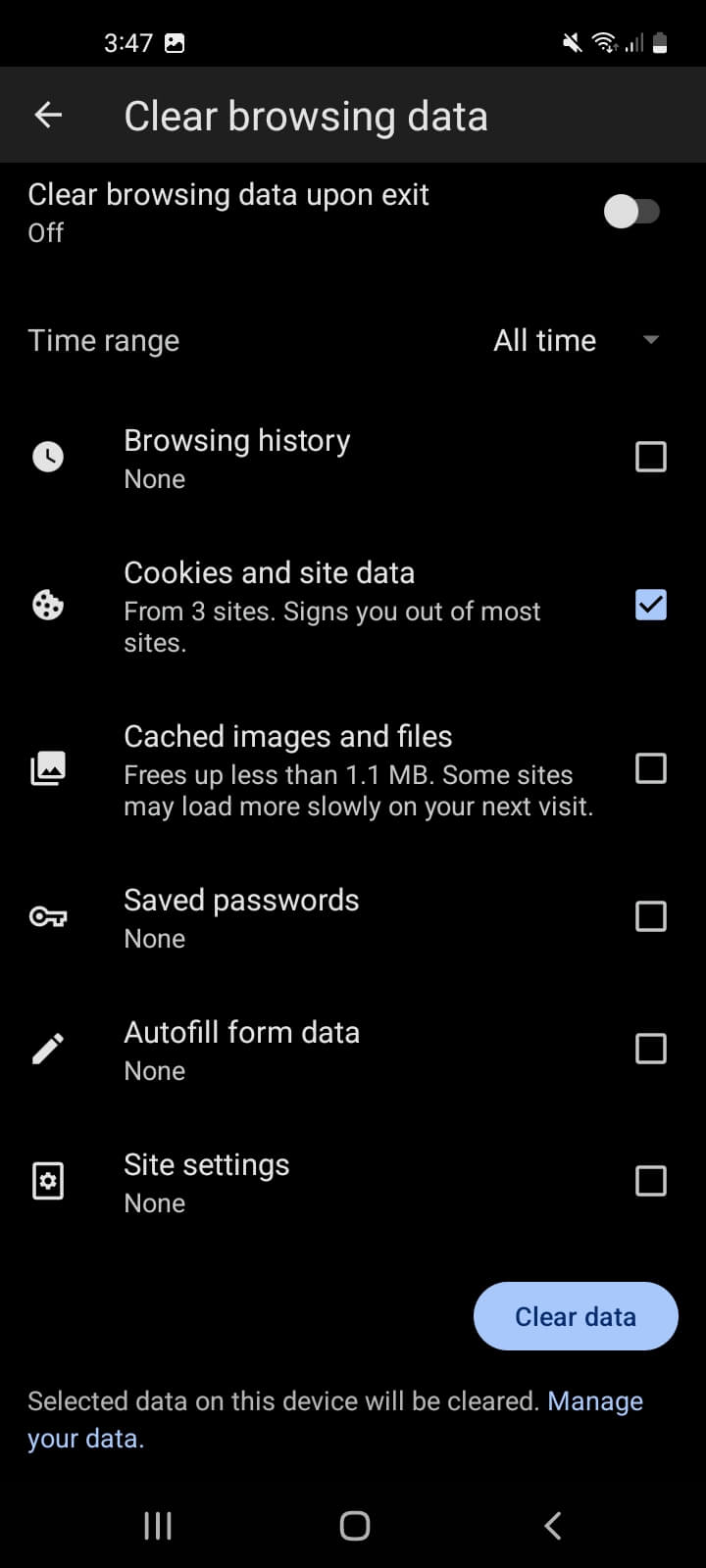 Как очистить куки в мобильном браузере Microsoft Edge