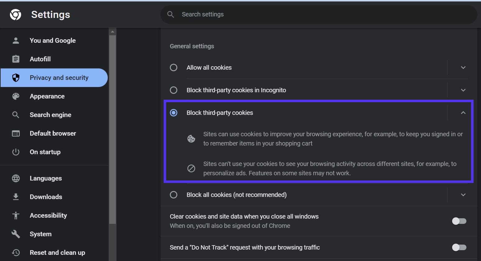 Как заблокировать сторонние файлы cookie в Google Chrome