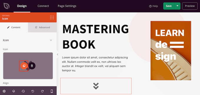 使用頁面構建器選擇字體圖標 Choosing a font icon using a page builder