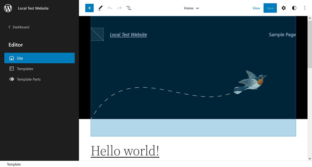 เทมเพลตตัวแก้ไขเว็บไซต์ wordpress และเมนูส่วนต่างๆ