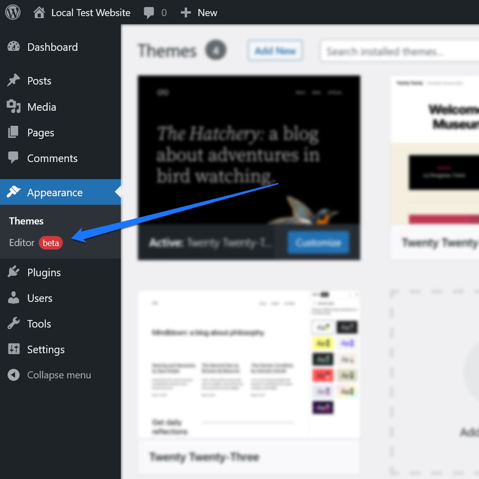 เข้าถึงตัวแก้ไขเว็บไซต์ wordpress เพื่อปรับแต่งหน้าผลการค้นหา