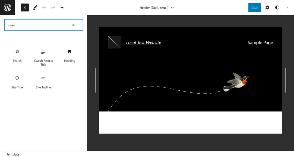 เพิ่มแถบค้นหาในเทมเพลตหน้า wordpress ผ่านตัวแทรกบล็อก