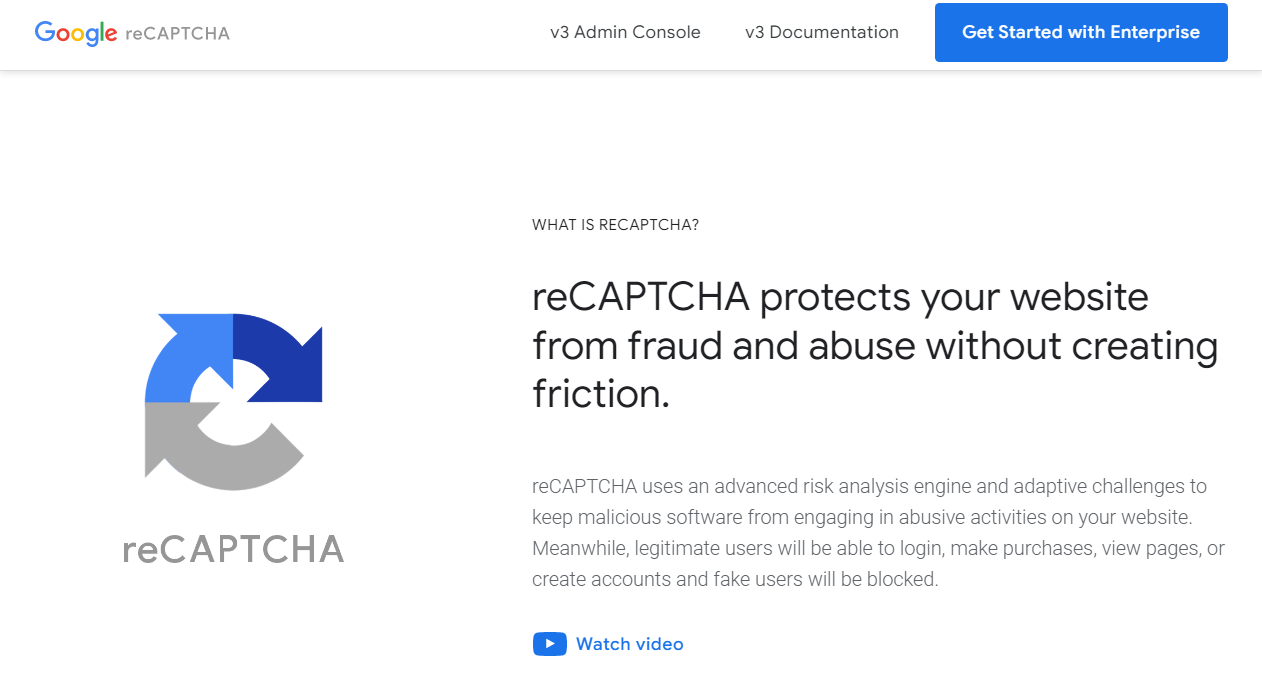 Google reCAPTCHA 主頁