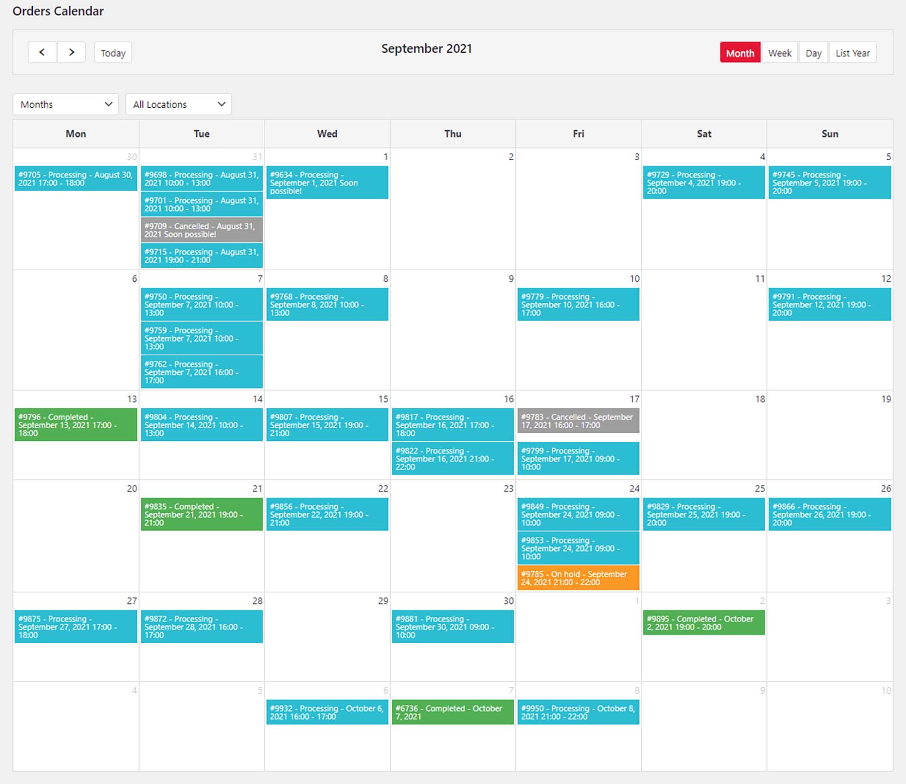 WooCommerce Food - Meniul restaurantului și comandarea alimentelor - Calendarul comenzilor