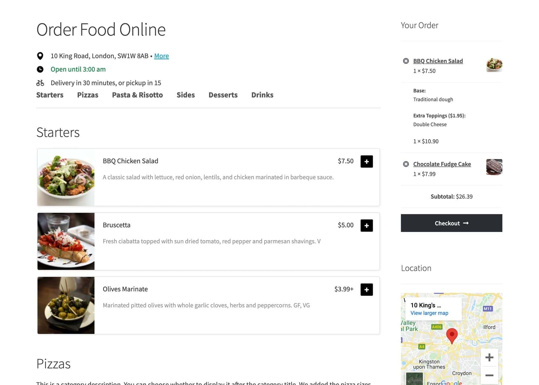Plugin de comandă pentru restaurante WooCommerce