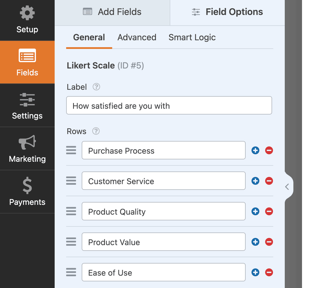 Adding Likert Scale rows in WPForms