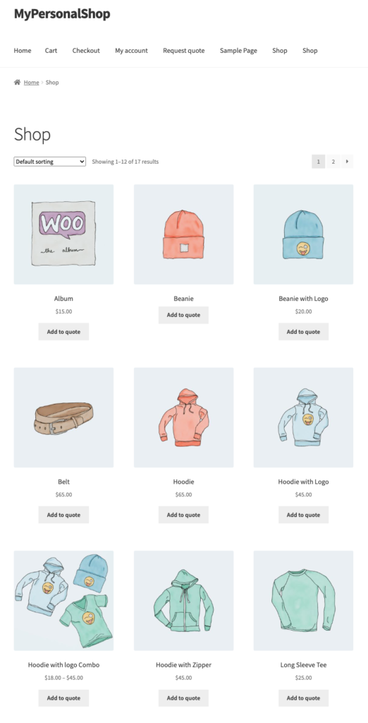 wyświetl przycisk Dodaj do wyceny dla wszystkich produktów na stronie sklepu WooCommerce