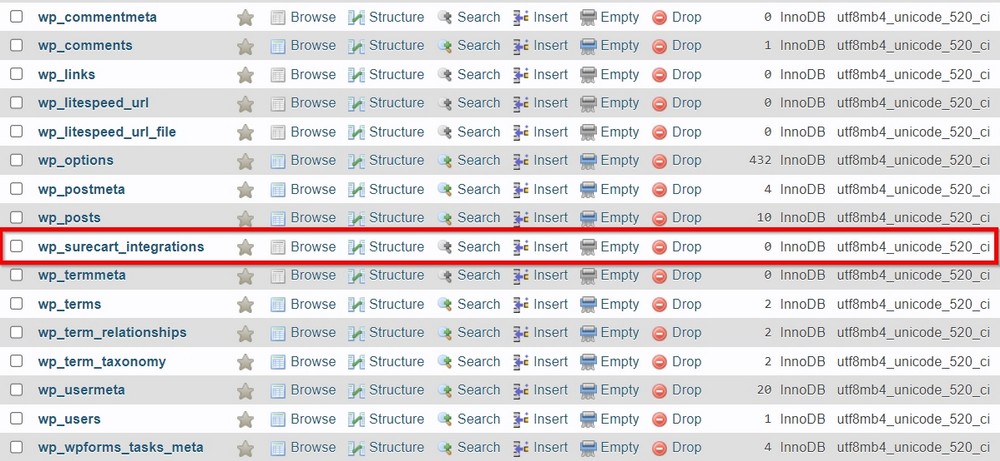 surecart добавляет только одну таблицу в базу данных wordpress