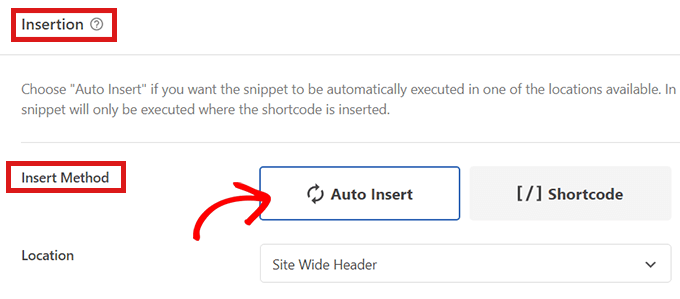 ekleme modu olarak otomatik ekleme Choose Auto Insert as insert method