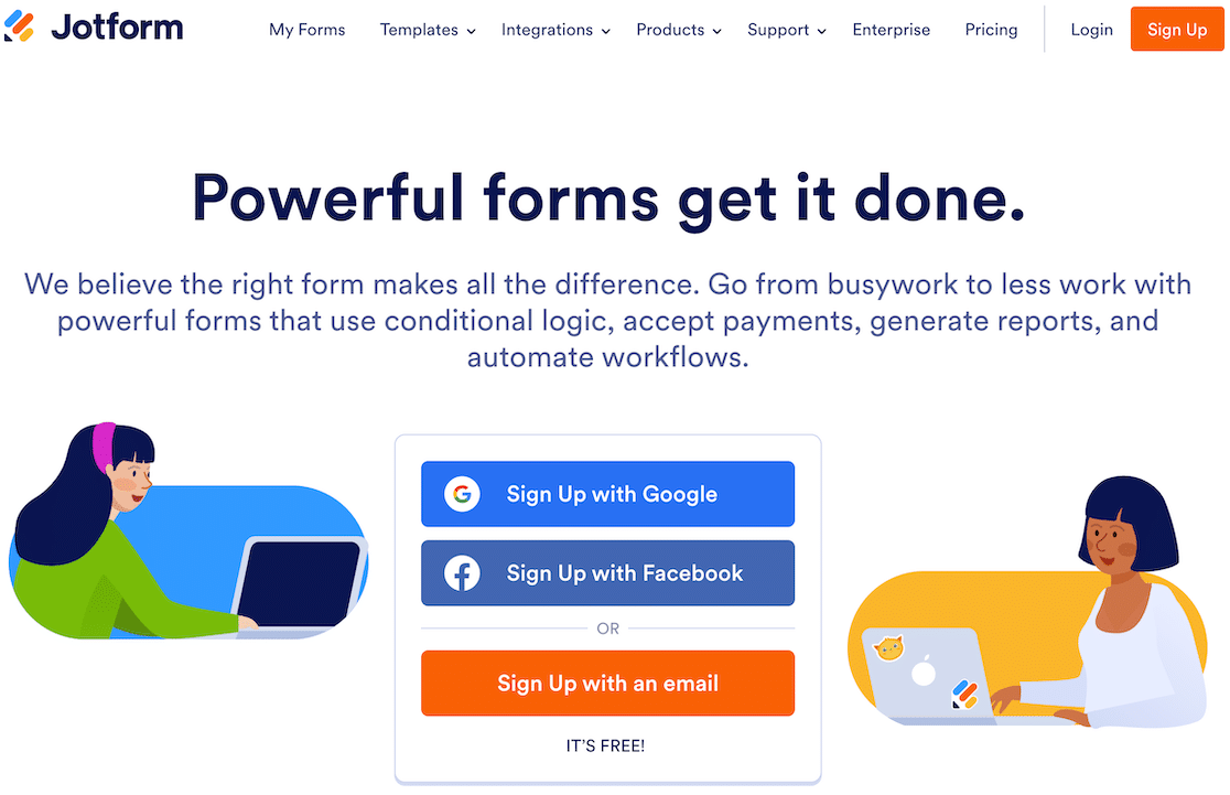 The Jotform homepage