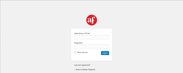 标准的 WordPress 登录页面,现在有了新的标志。带有字母 AF 的红色气泡