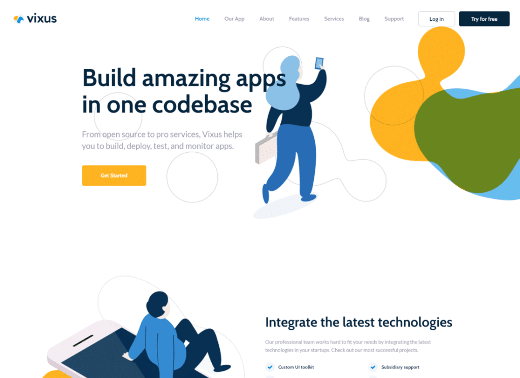 Vixus | Startup și aplicație mobilă Tema paginii de destinație WordPress