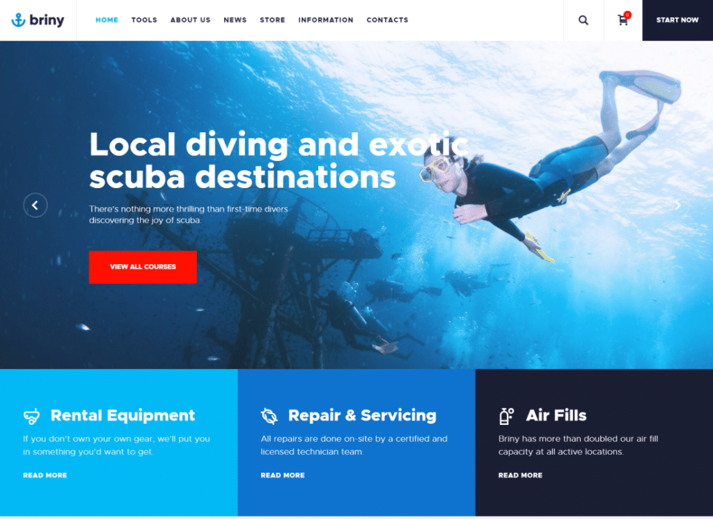 Briny - Tüplü Dalış Okulu ve Su Sporları WordPress Teması