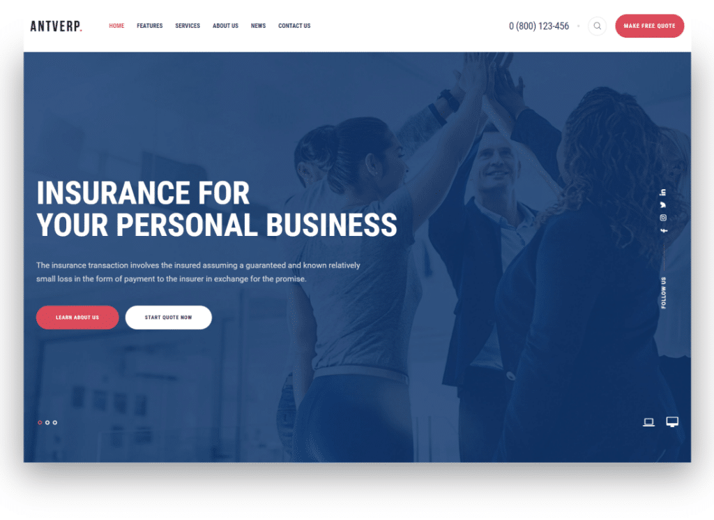 Antverp - ธีม WordPress ด้านการประกันภัยและการให้คำปรึกษาทางการเงิน