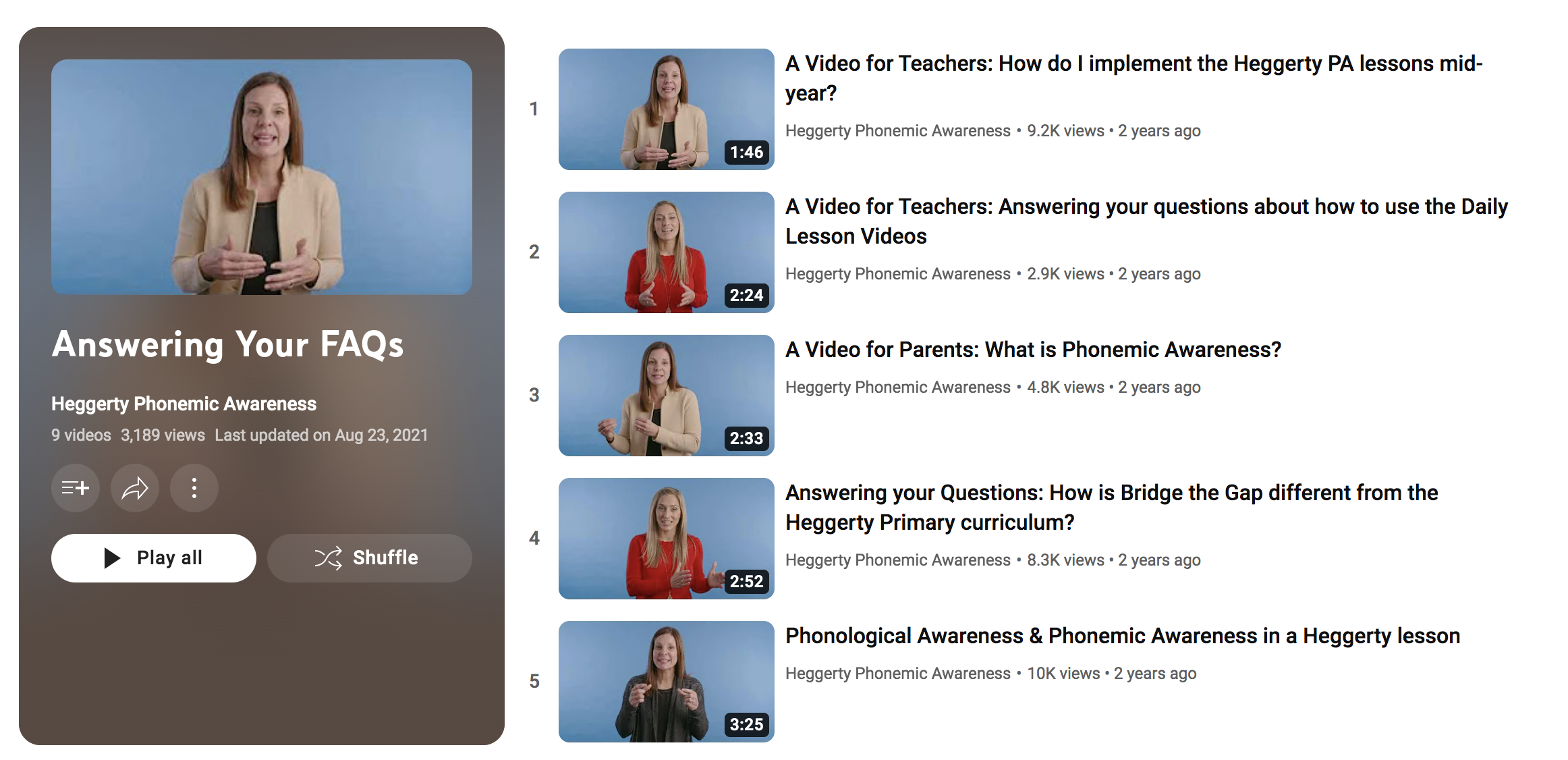 ส่วนคำถามที่พบบ่อยในช่อง YouTube ของ Heggerty