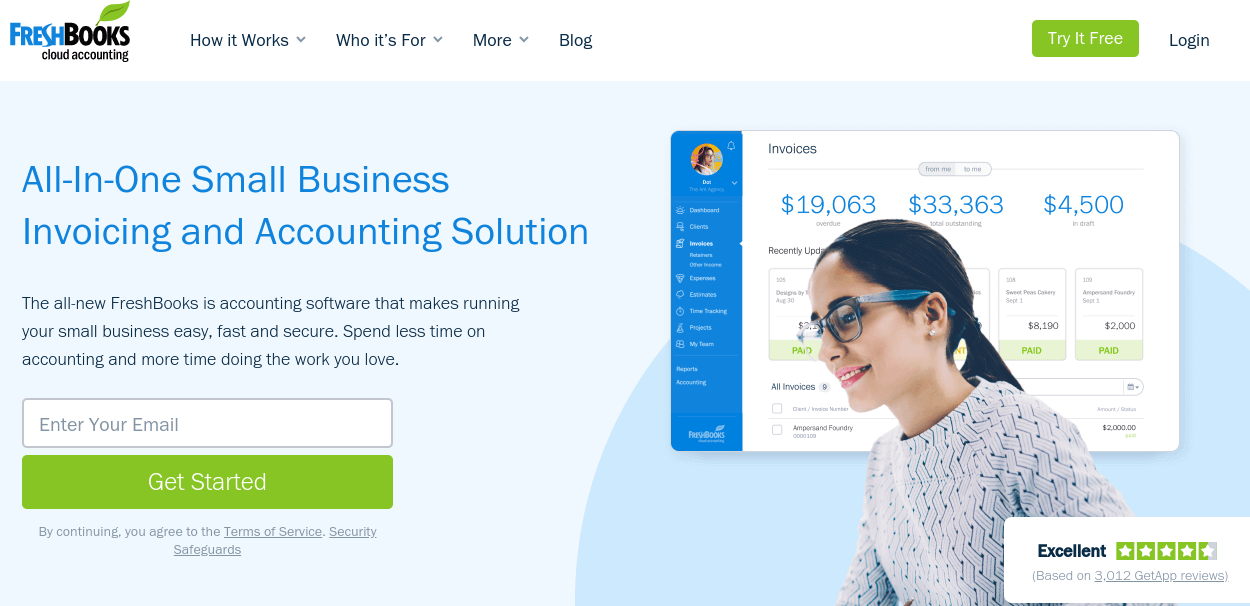 Die FreshBooks-Homepage.