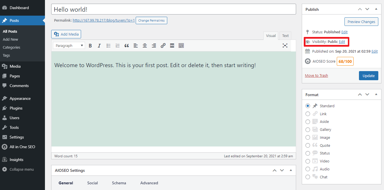 Скрыть страницу Wordpress 6