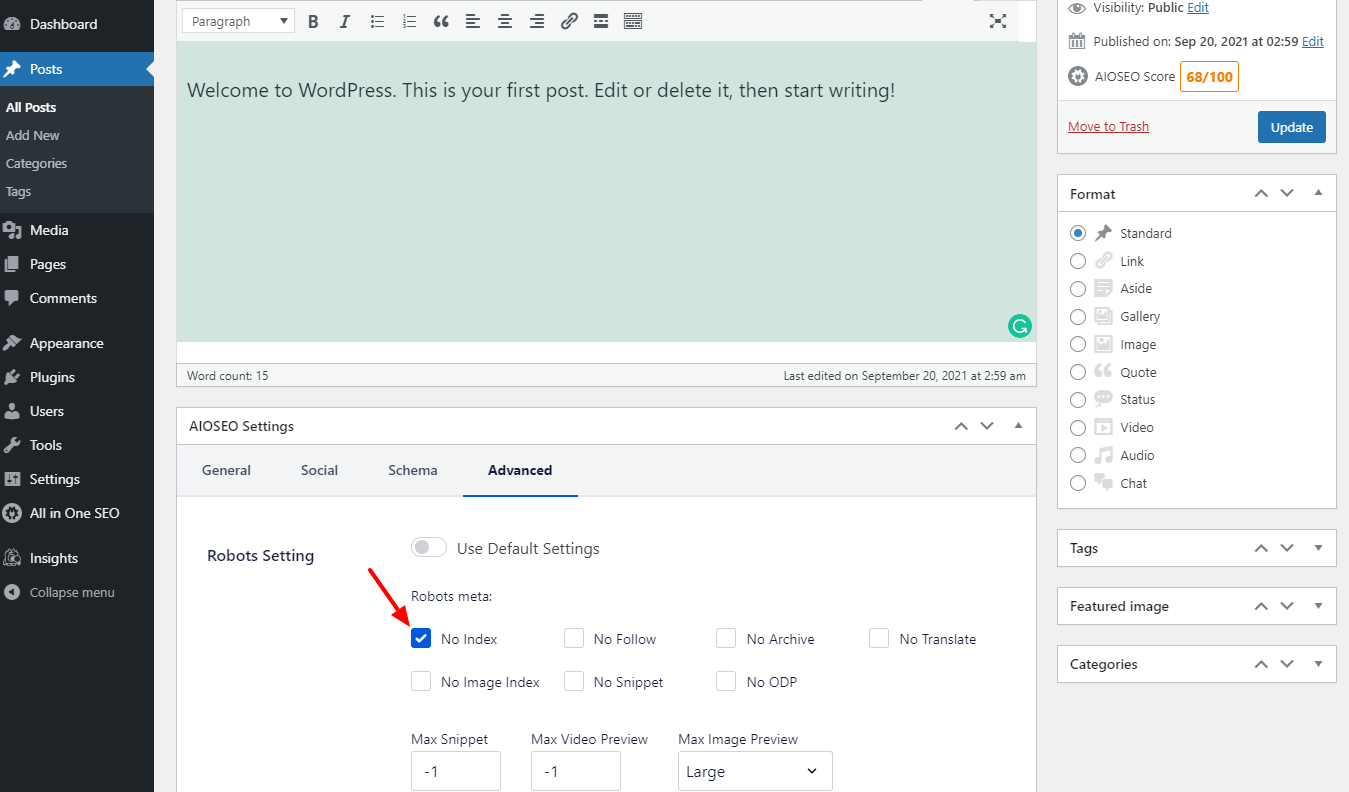 Скрыть страницу Wordpress 4
