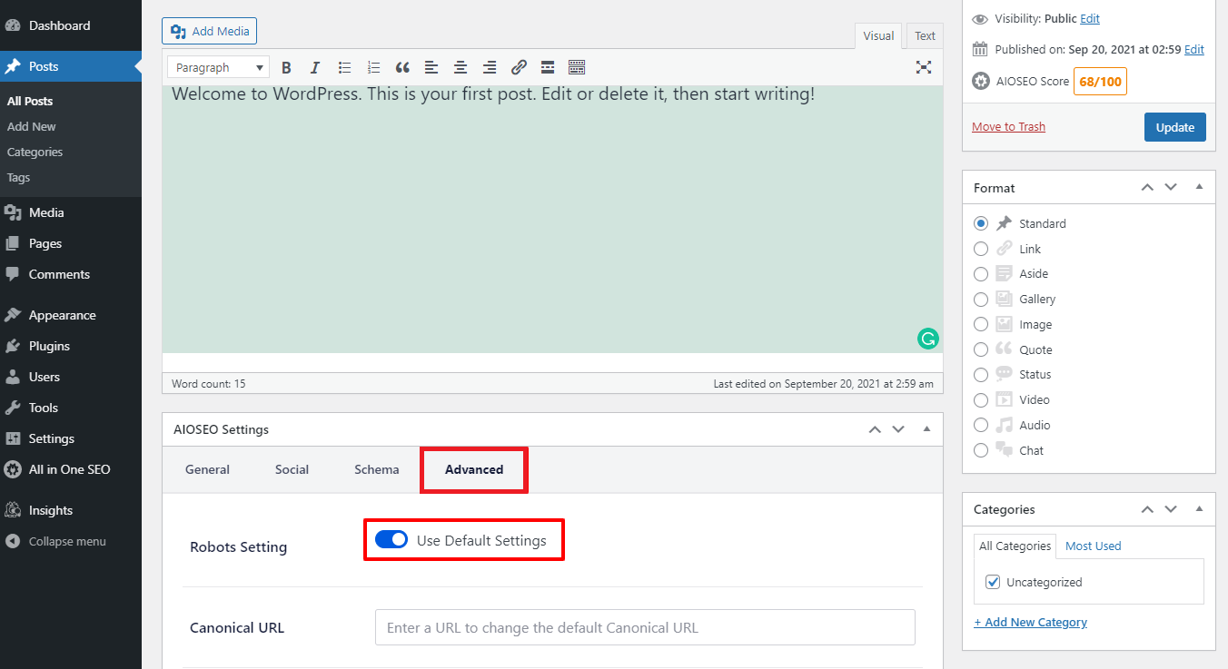 Скрыть страницу Wordpress 3