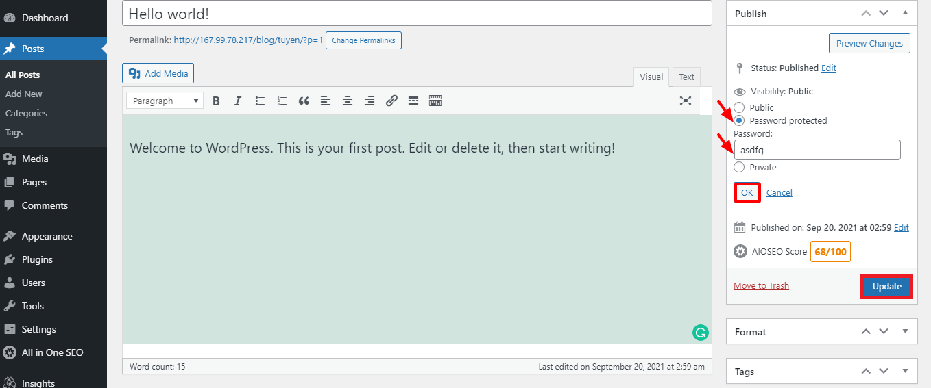 Скрыть страницу Wordpress 7