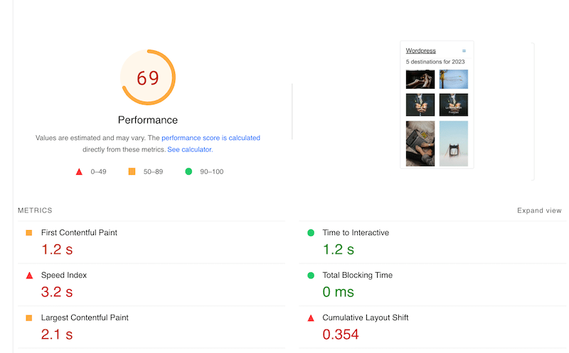 Imagify Olmadan Önemli Web Verileri - Kaynak: PSI