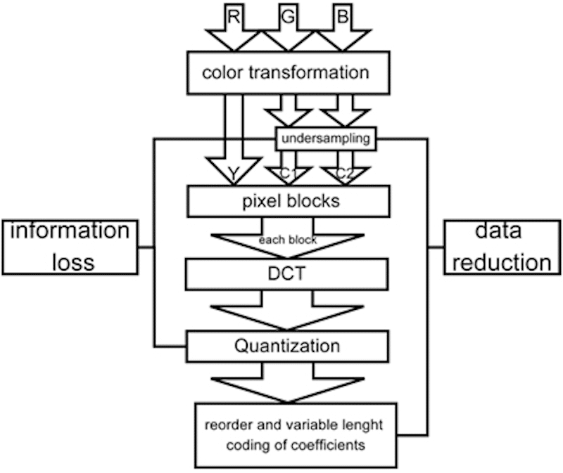 Passaggi tecnici per la compressione delle immagini - Fonte: Image-engineering