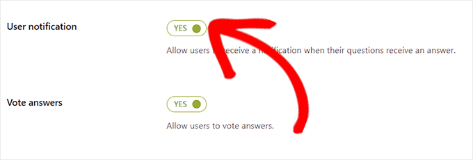 Alihkan notifikasi pengguna Toggle the user notification