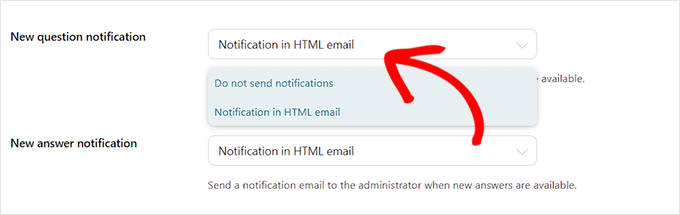 Konfigurasikan pengaturan bidang pemberitahuan pertanyaan baru Configure the New question notification field settings