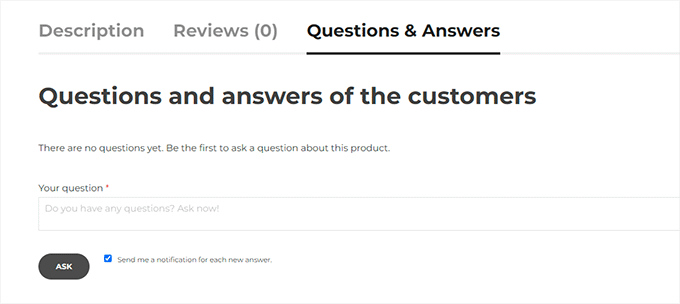 Formulir pertanyaan di bawah halaman produk Questions form below product pages