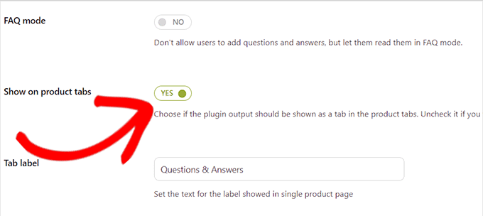 Alihkan sakelar di sebelah bidang Product on tab Toggle the switch next to the Product on tab field