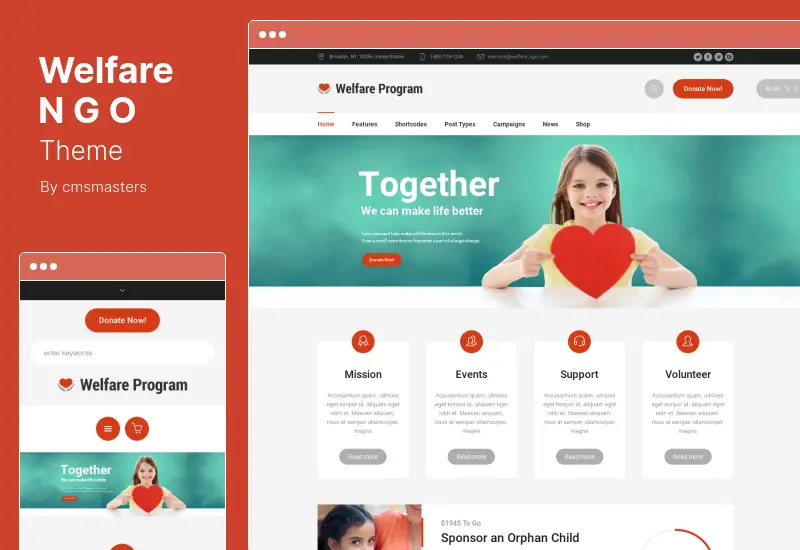 Welfare NGO Theme - Nonprofit Organization Charity WordPress 主題