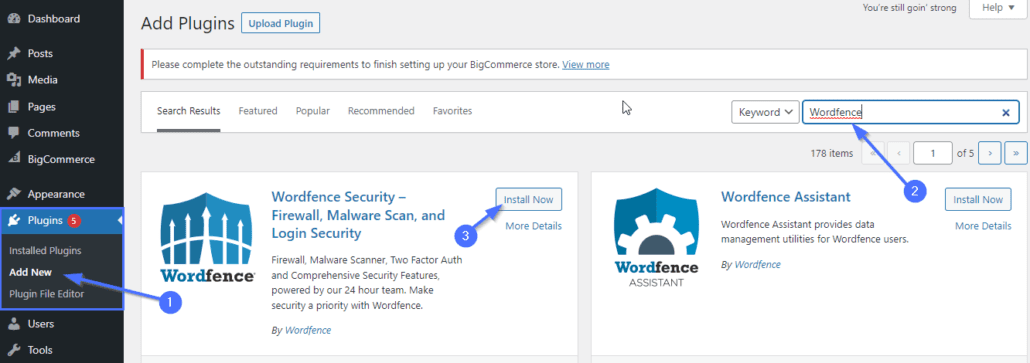 Wordfence güvenlik eklentisini yükleyin ve etkinleştirin