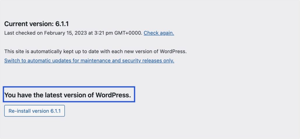 WordPress'in en son sürümünü sağlayın