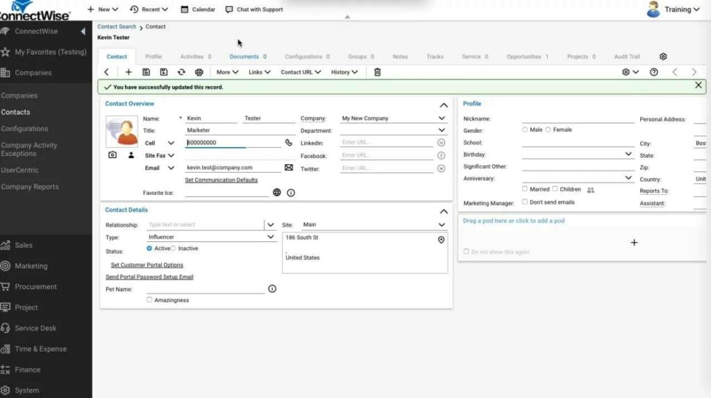 Kontakte in der Connectwise IT-Support-Software