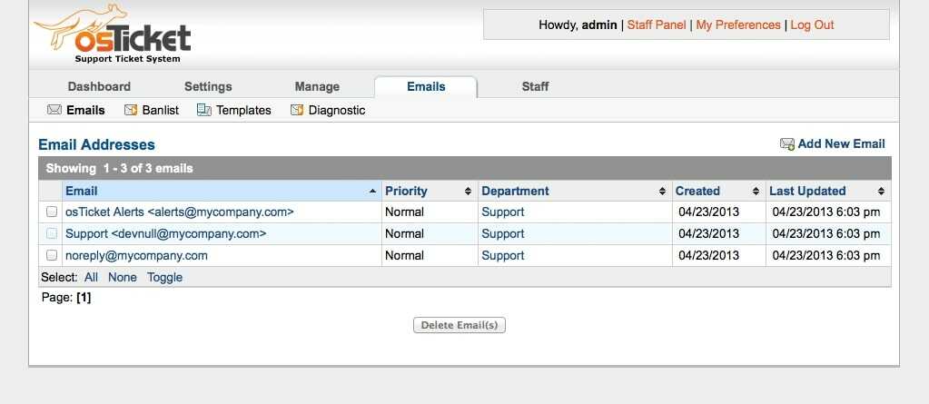 Support-E-Mails in der osTicket-Helpdesk-Software