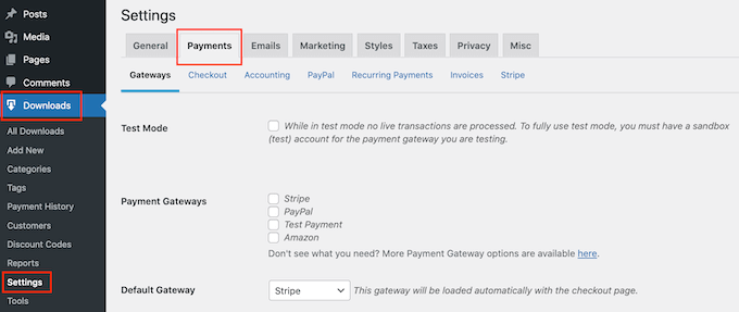 Adicionando um gateway de pagamento ao Easy Digital Downloads Adding a payment gateway to Easy Digital Downloads