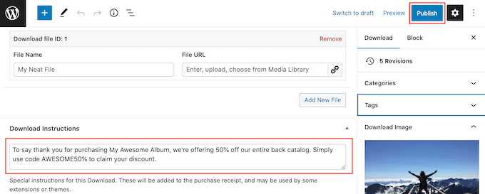 Adicionando instruções de download a um download de música digital Adding download instructions to a digital music download