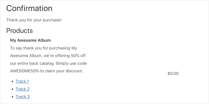 Um exemplo de instruções de download, em uma página de confirmação de compra An example of download instructions, on a purchase confirmation page