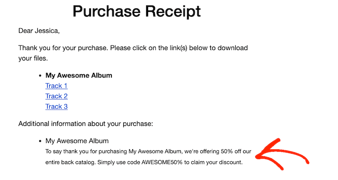 Instruções de download, em um recibo de compra de música Download instructions, on a music purchase receipt