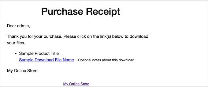 O e-mail de recibo de compra padrão do Easy Digital Downloads The default Easy Digital Downloads purchase receipt email