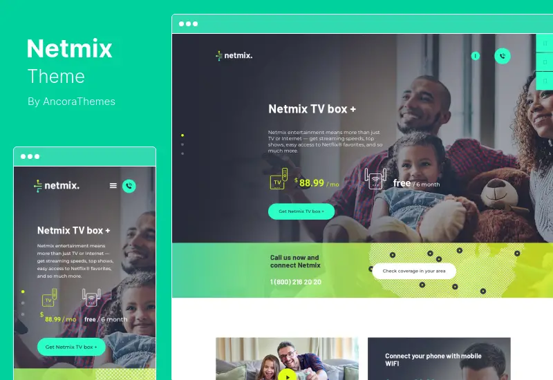 Netmix テーマ - ブロードバンド & テレコム インターネット プロバイダーの WordPress テーマ