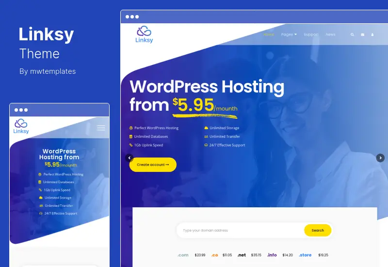 Linksy テーマ - ドメインとホスティング プロバイダーの WordPress テーマ